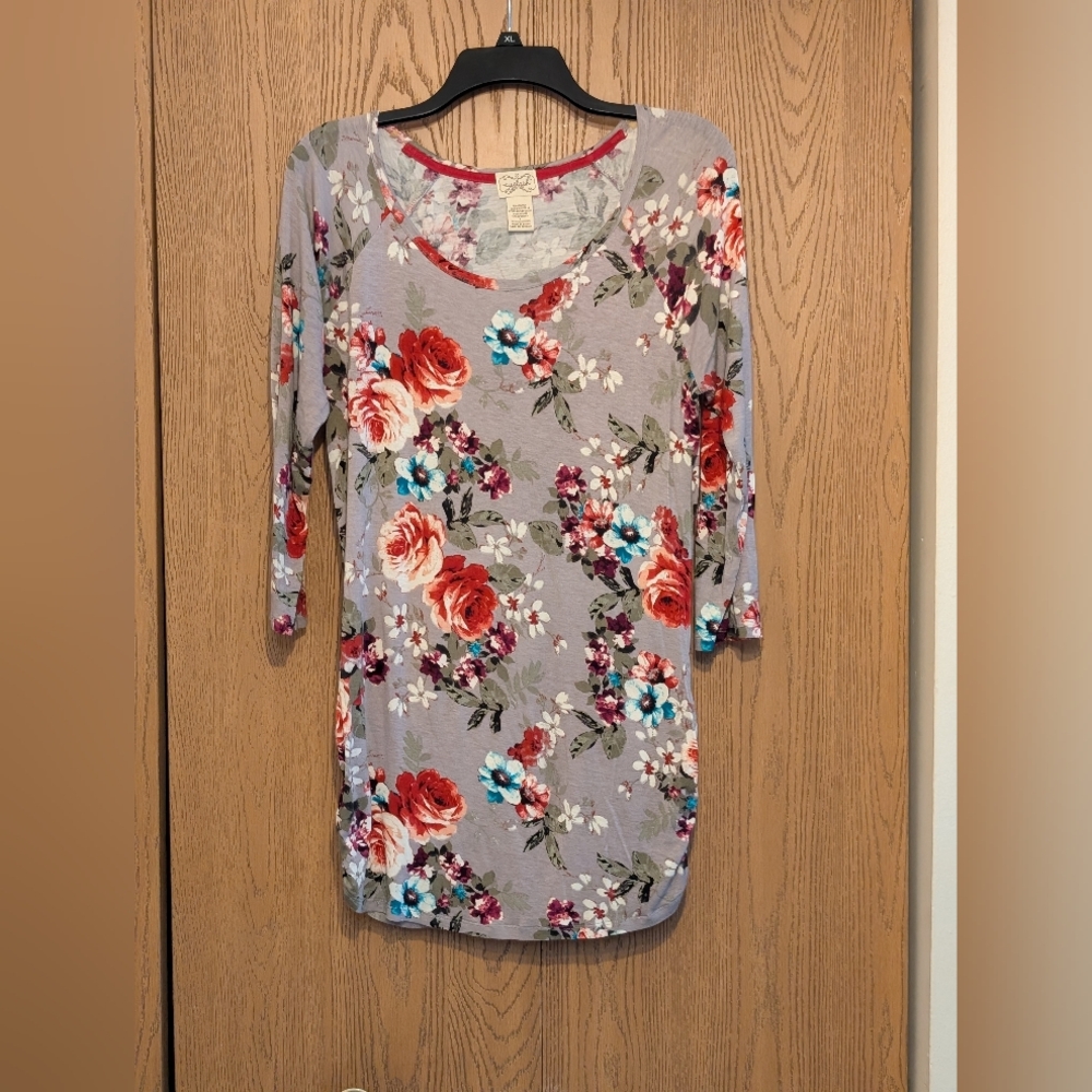 Floral Print 3/4 Sleeve Tunic Top